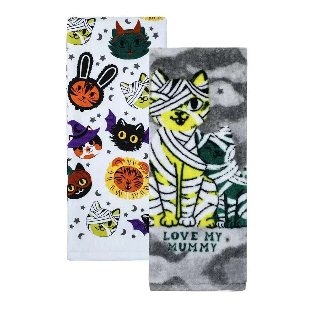 2 Pack Halloween Cat or Dog Kitchen Towels